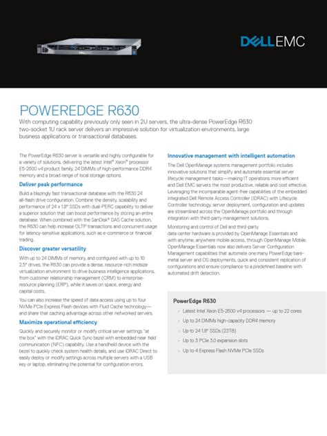Dell Poweredge R630 Spec Sheet .